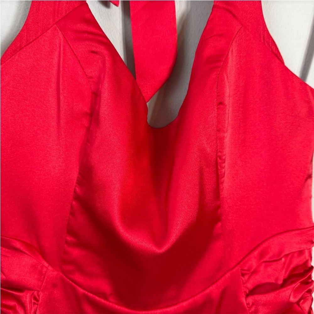 SAINTS + SECRETS NWT Red Satin Halter Ruched Mini Dress Bodycon Size 10 - Picture 10 of 13